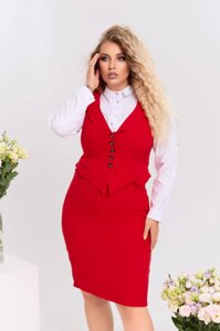Жіночий костюм з класичною спідницею та червоним розміром жилета 374361