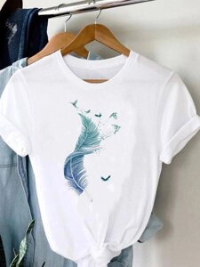 Жіноча футболка з принтом колір білий р. 42/46 452030