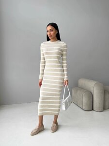 Жіноча сукня міді у смужку колір світлий беж-білий р. 42/46 449396