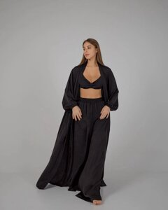 Жіночий піжамний костюм трійка колір чорний. L/XL 448618