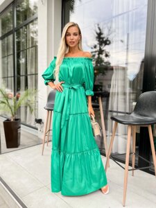 Жіноча довга сукня з зеленим рукавом r. 2xl/3xl 386977