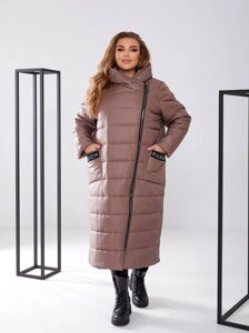 Жіноча куртка-пальто із плащівки колір мокко нар. 48/50 448425