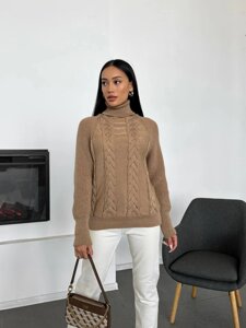 В'язаний жіночий светр з об'ємними рукавами колір кемел р. 42/46 443577