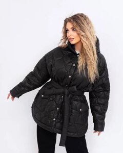 Жіноча куртка з поясом колір чорний. 50/52 440912