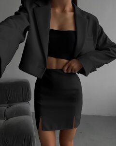 Жіноча костюмна куртка та міні -спідниця Чорна 406397