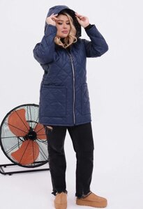 Жіноча тепла стьобана куртка колір синій р. 50/52 449449