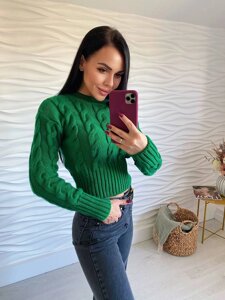 Жіночий светр скоротився з малюнком зеленої коси R. 42/46 396788