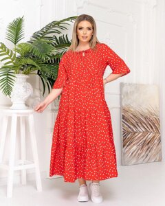 Женское длинное платье в горошек красного цвета 359127
