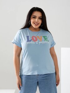 Жіноча футболка LOVE колір блакитний р. 42/46 432431