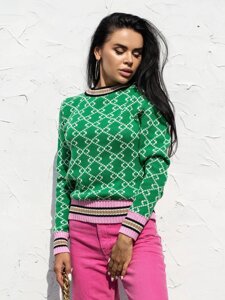 Зелений бавовняний светр з малюнком 396897