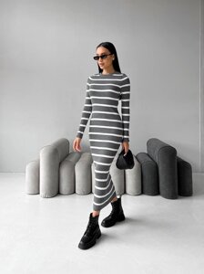Жіноча сукня міді у смужку колір сірий-білий р. 42/46 449394