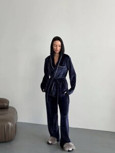 Жіноча піжама двійка плюш велюр колір синій р. 42/44 452517