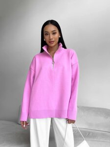 Жіночий светр з блискавкою з в'язки жакард колір рожевий р. 42/46 441553