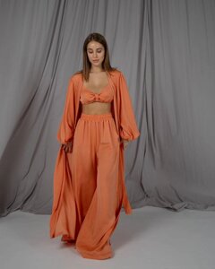 Жіночий піжамний костюм трійка колір помаранчевий нар. L/XL 448620