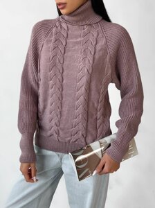 В'язаний жіночий светр з об'ємними рукавами колір кавовий р. 42/46 443581