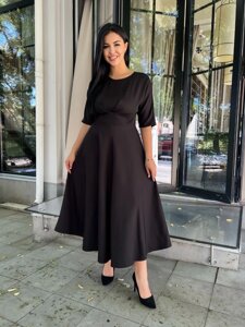 Жіноча сукня міді з креп-костюмки колір чорний нар. 48 444639