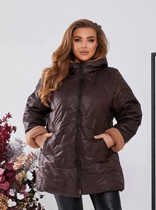 Жіноча тепла куртка з капюшоном колір шоколад. 50/52 447635