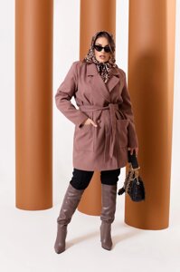 Жіноче пальто від кашеміру на підкладці з поясом капучино с. 52 \ 54 376131