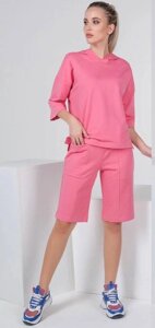 Жіночий костюм двійка із шортами колір рожевий р. 42/44 453620