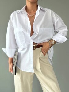 Жіноча базова сорочка з бавовни колір білий р. 42/46 449324
