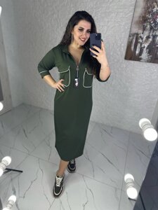 Жіноча сукня міді з кишенями колір хакі нар. 46/48 449103