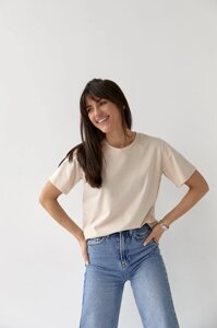 Жіноча базова футболка колір мокко р. L 438007