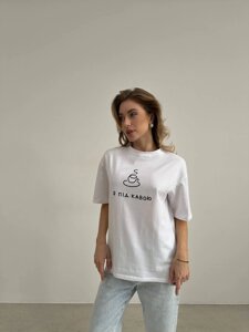 Жіноча футболка з принтом колір білий р. 42/46 449989