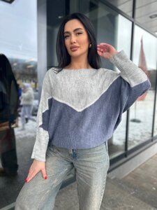 Жіночий светр сірий колір з джинсом р. 46/56 454048