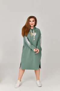 Жіноча сукня спорт з капюшоном колір оливка нар. 52 454332