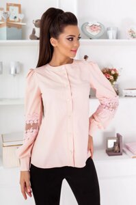 Жіноча блузка з рукавами з мереживним рожевим розміром r. 48/50 374545