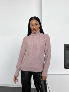 В'язаний жіночий светр з об'ємними рукавами колір рожевий р. 42/46 443579