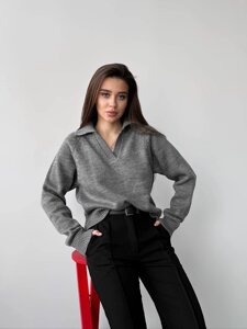 Жіночий светр-поло колір сірий р. 42/46 450414