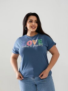 Жіноча футболка LOVE колір джинсовий р. 42/46 432432