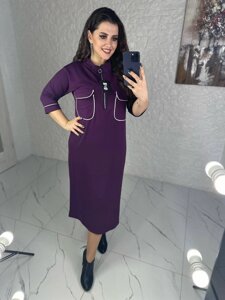 Жіноча сукня міді з кишенями колір баклажан нар. 46/48 449104
