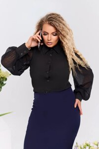 Жіноча блузка з рукавами, виготовленими з легкого шифонового чорного кольору 56/58 380933