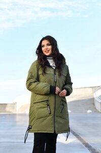 Жіноча куртка-пальто із плащівки колір хакі нар. 48/50 445908