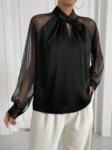 Женская блуза из шелка цвет черный р. 46/48 453217