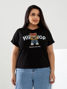 Женская футболка HIP-HOP цвет черный р. 56/58 433164