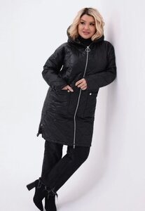 Женская теплая стеганная куртка цвет черный р. 56/58 449429