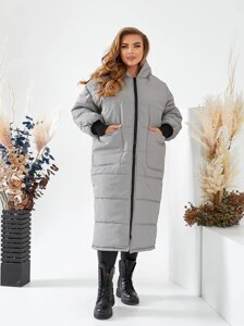 Женская тёплая зимняя куртка оливкового цвета р. 58/60 377578