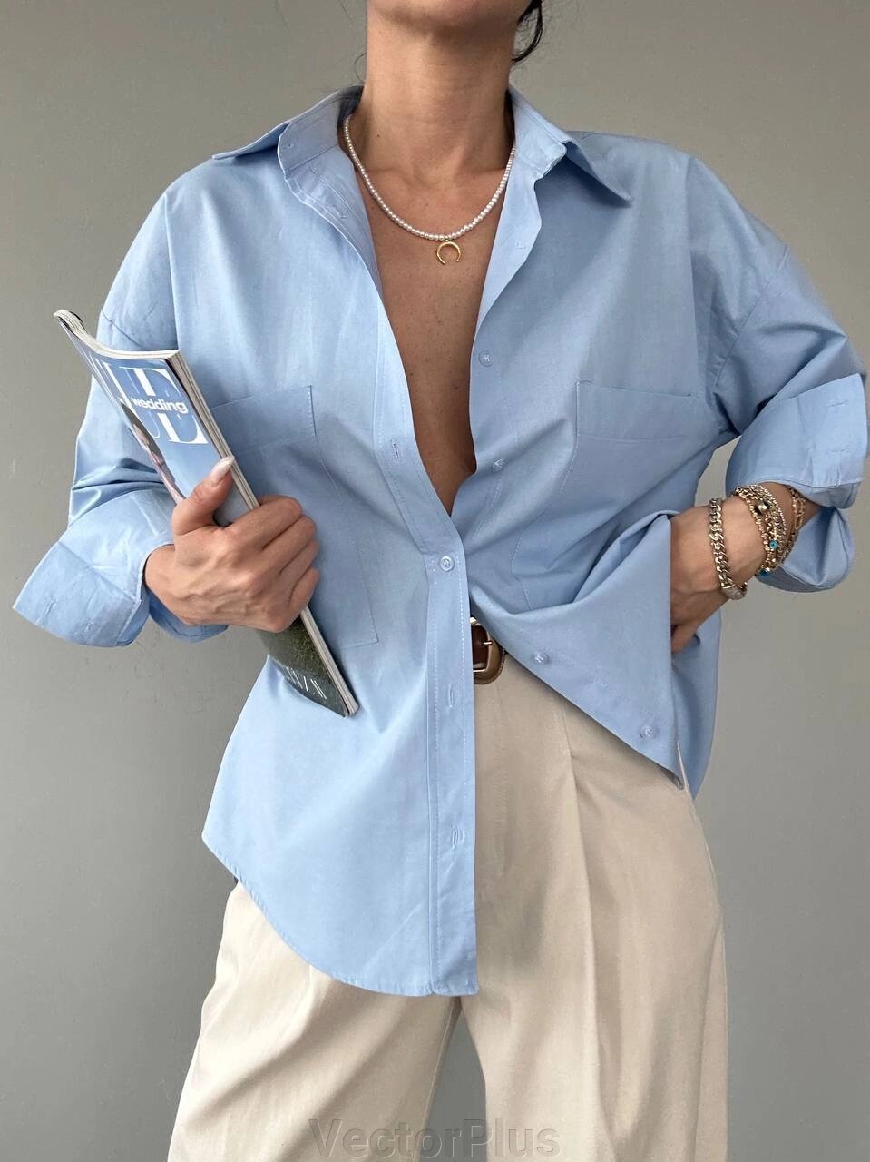 Жіноча базова сорочка з бавовни колір блакитний р. 42/46 449325 від компанії VectorPlus - фото 1