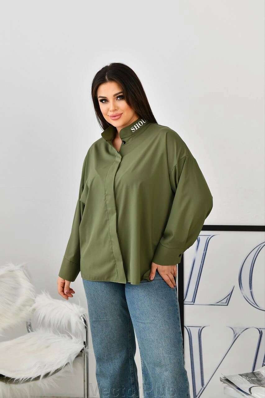 Жіноча блуза із софту колір хакі нар. 48/50 452790 від компанії VectorPlus - фото 1