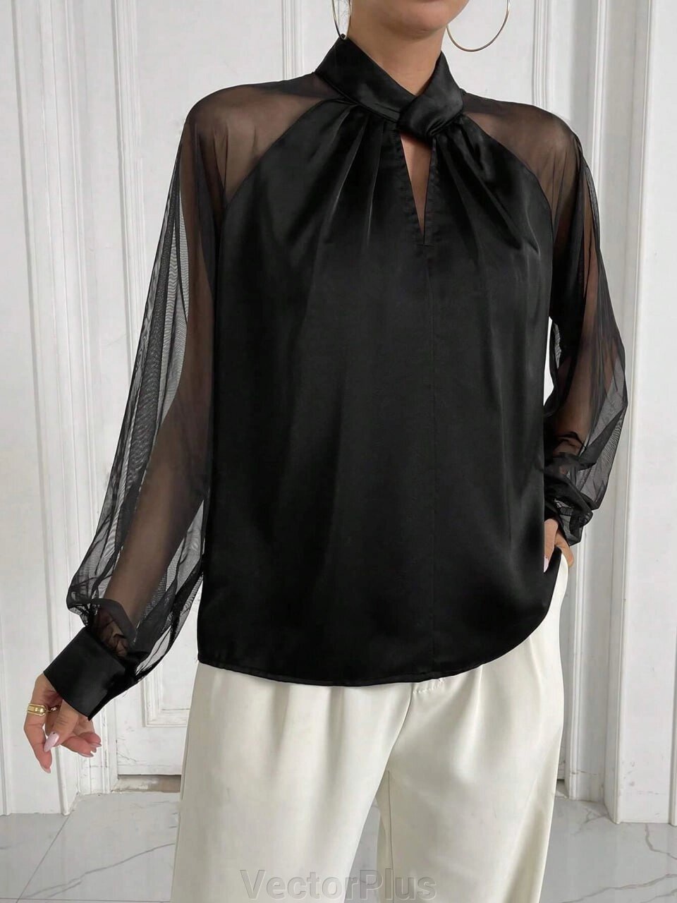 Жіноча блуза з шовку колір чорний. 42/44 453216 від компанії VectorPlus - фото 1