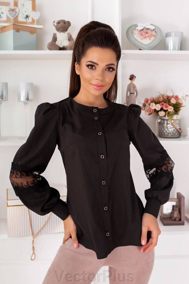 Жіноча блузка з рукавами з мереживним розміром чорного r. 48/50 374546 від компанії VectorPlus - фото 1