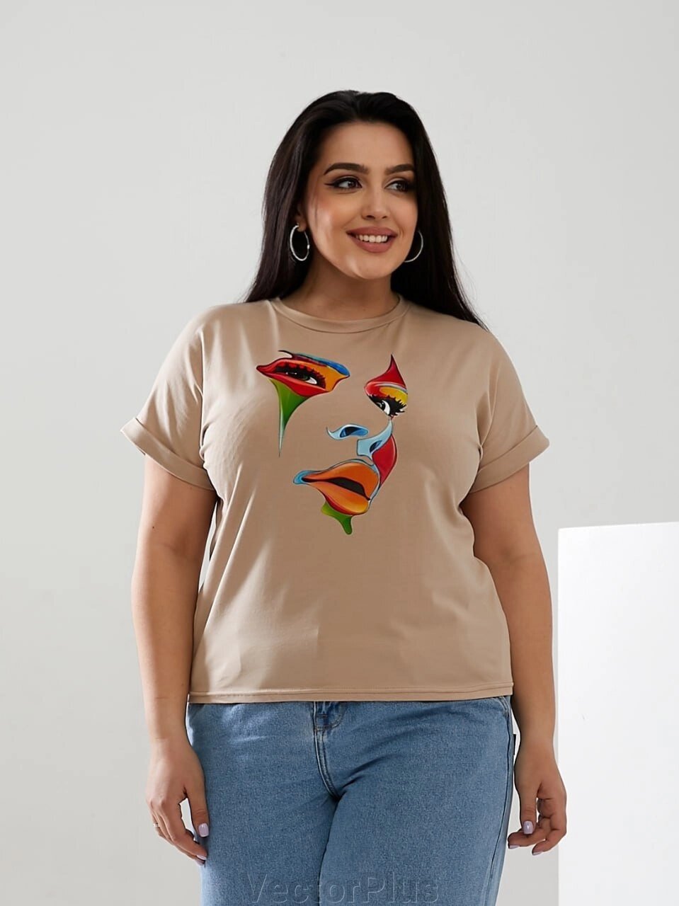 Жіноча футболка FACE колір бежевий р. 42/46 433036 від компанії VectorPlus - фото 1