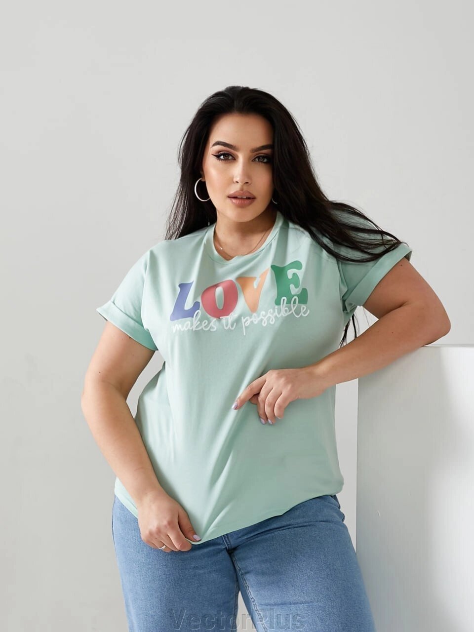 Жіноча футболка LOVE колір м'ятний р. 42/46 432435 від компанії VectorPlus - фото 1