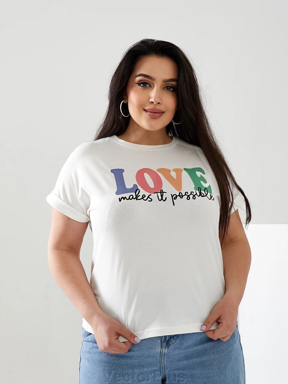 Жіноча футболка LOVE колір молочний р. 42/46 432434 від компанії VectorPlus - фото 1