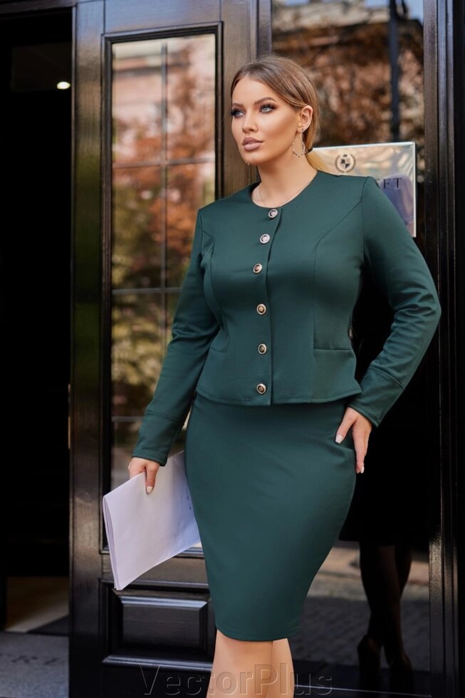 Жіноча костюмна спідниця та піджак темно -зеленого с. 52/54 377772 від компанії VectorPlus - фото 1