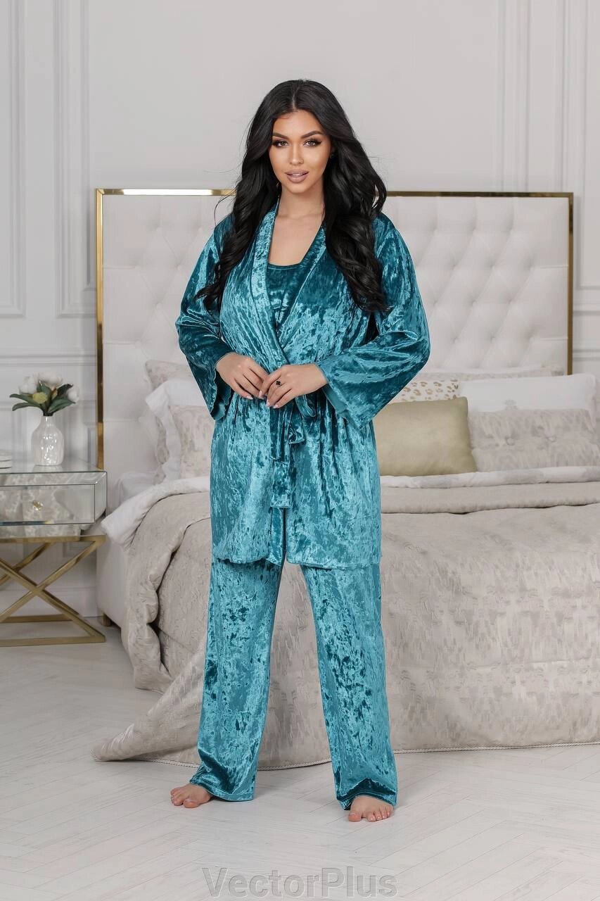 Жіноча піжама-трійка колір бірюзовий р. 50/52 447655 від компанії VectorPlus - фото 1