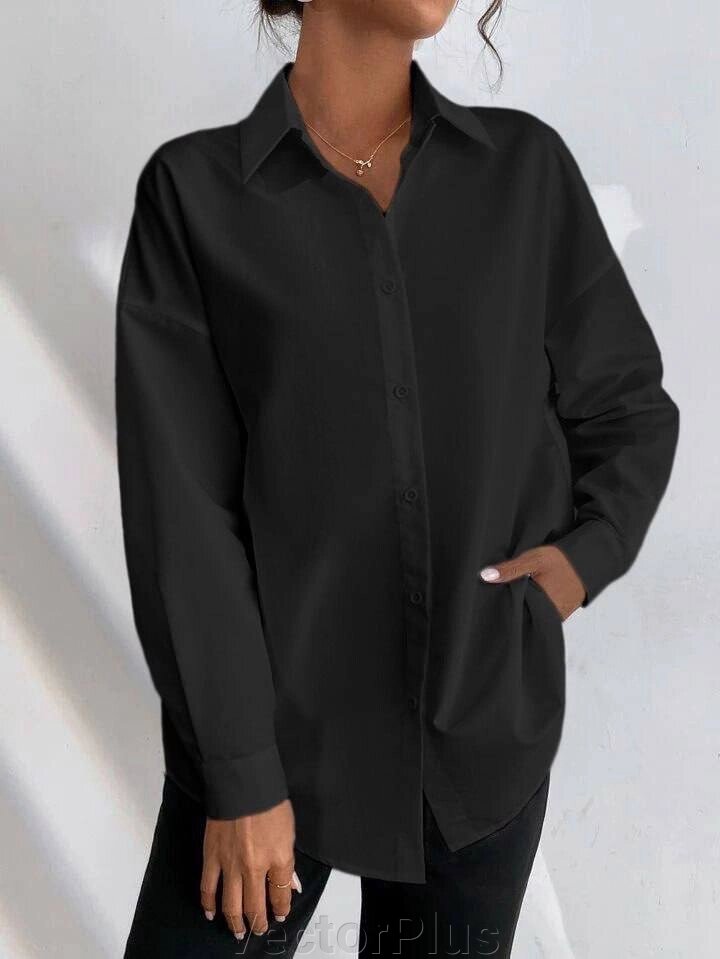 Жіноча сорочка із софту колір чорний р. 48/50 451186 від компанії VectorPlus - фото 1